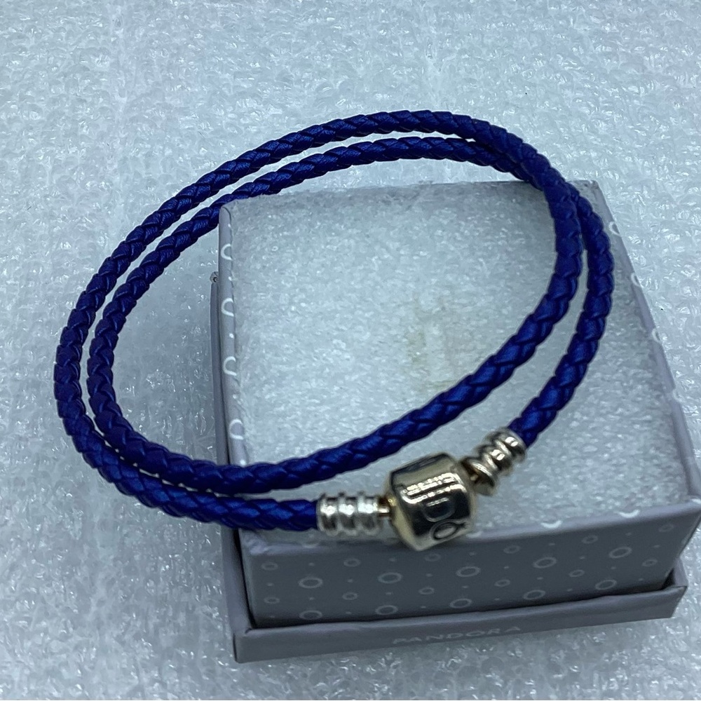 Pandora,” 19CM/7.5” Double Royal Blue Braided Leather Clasp 19CM/7.5 Bracelet,